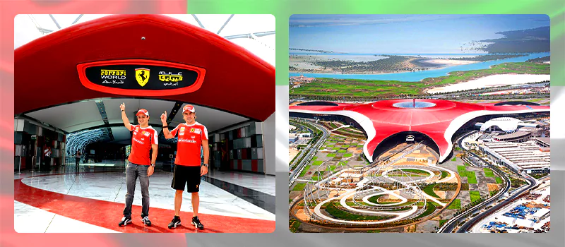 نمایی از مرکز تفریحی بزرگ شهر ابوظبی امارات شهربازی Ferrari