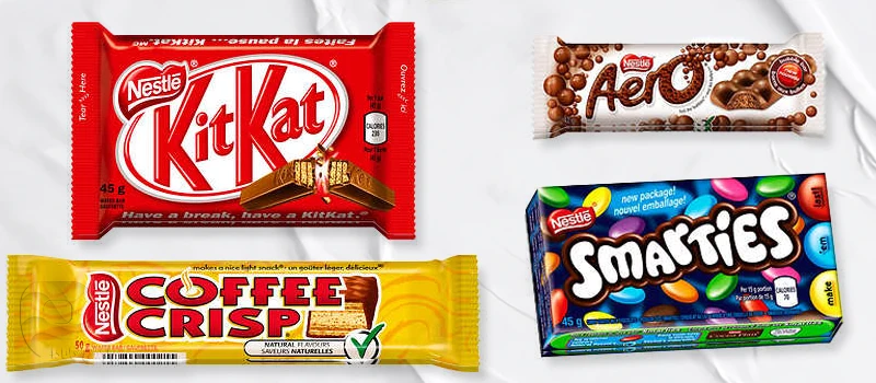 شکلات از برندهای Coffee Crisp، Aero و Kitkat